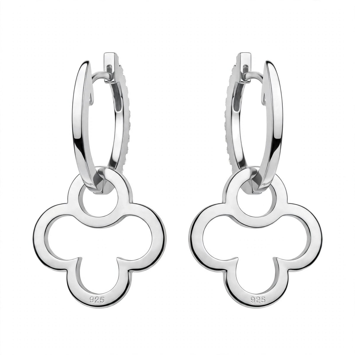 18K Yellow Gold Clover Drop Interlocking Hoop Dangles