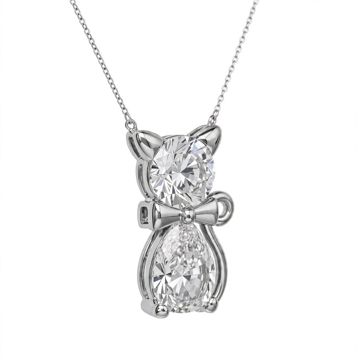 18K Yellow Gold Two-Stone Cat Pendant Necklace