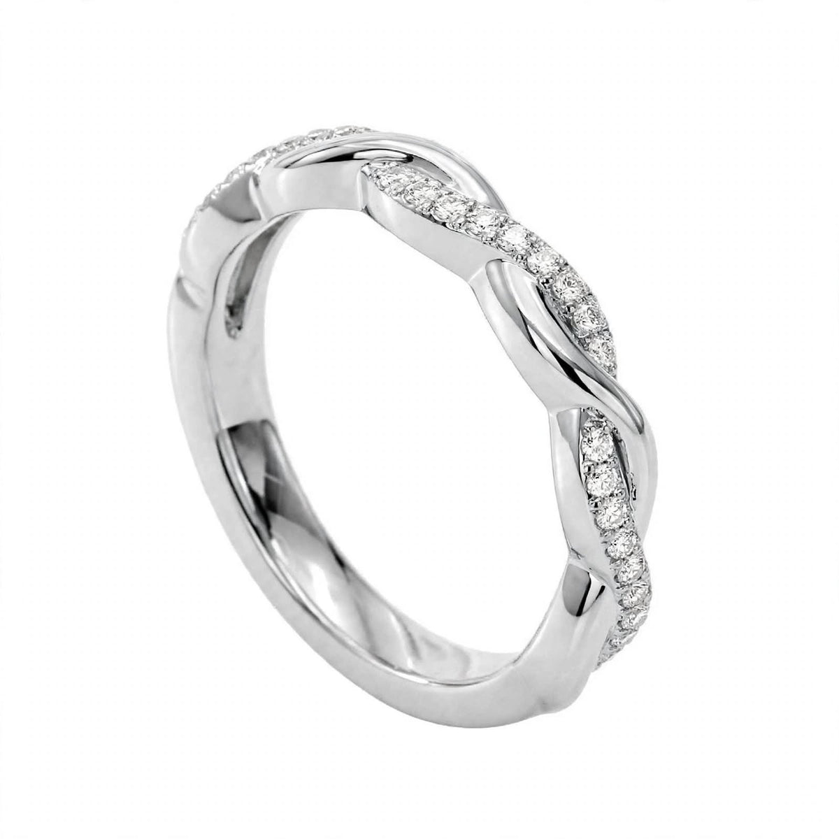 14K Yellow Gold Petite Twisted Vine Pavé Diamond Wedding Band