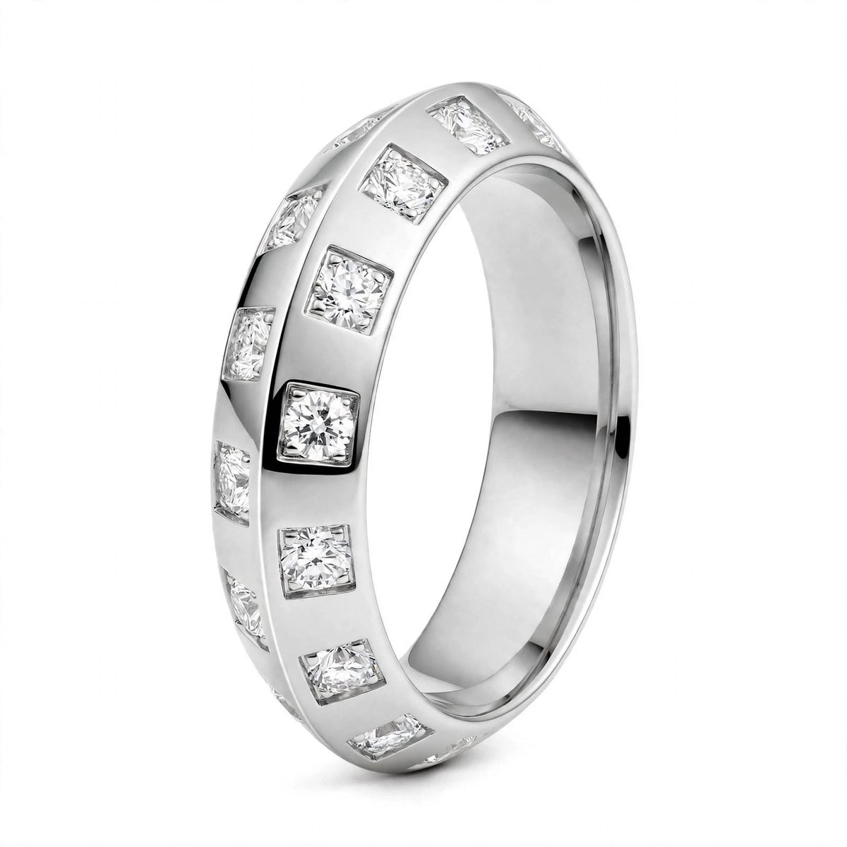 18K Rose Gold Checkerboard Bezel Square Set Round Diamond Ring
