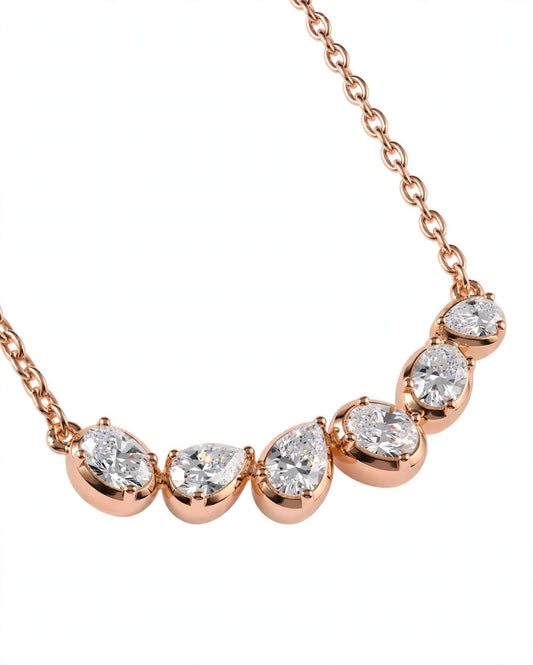 Mixed Cut Diamond Cluster Smile Necklace in 14K Rose Gold.