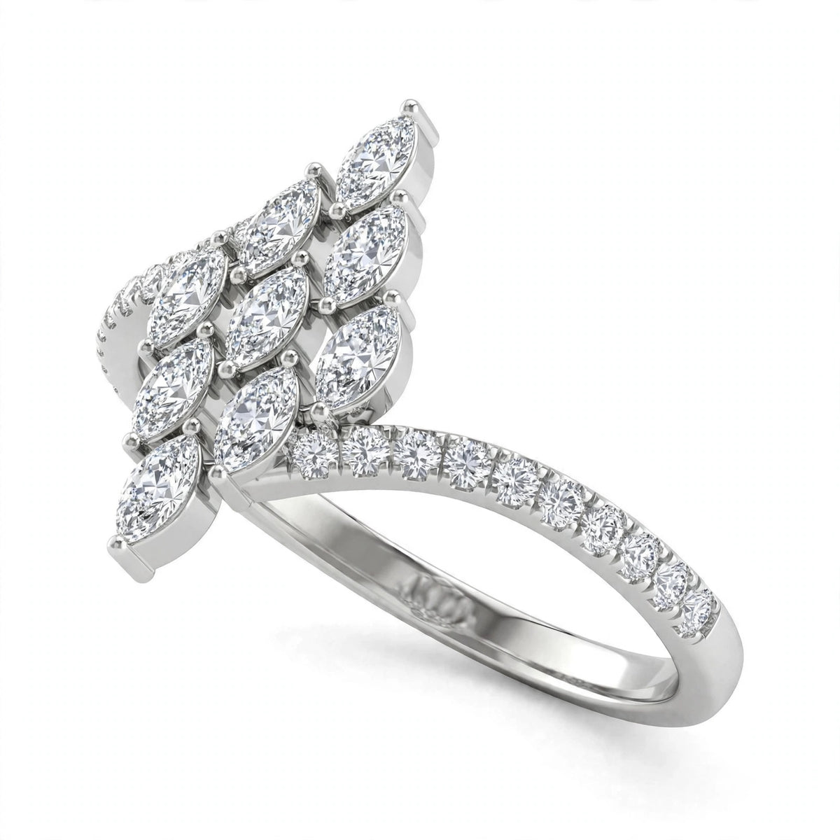 Yellow Gold Multi-Stone Marquise Diamond Cluster Bypass Ring