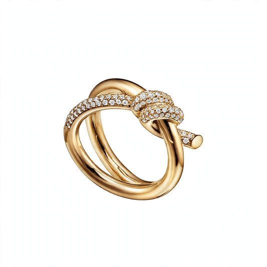 18K Yellow Gold Double-Row Knot Statement Ring