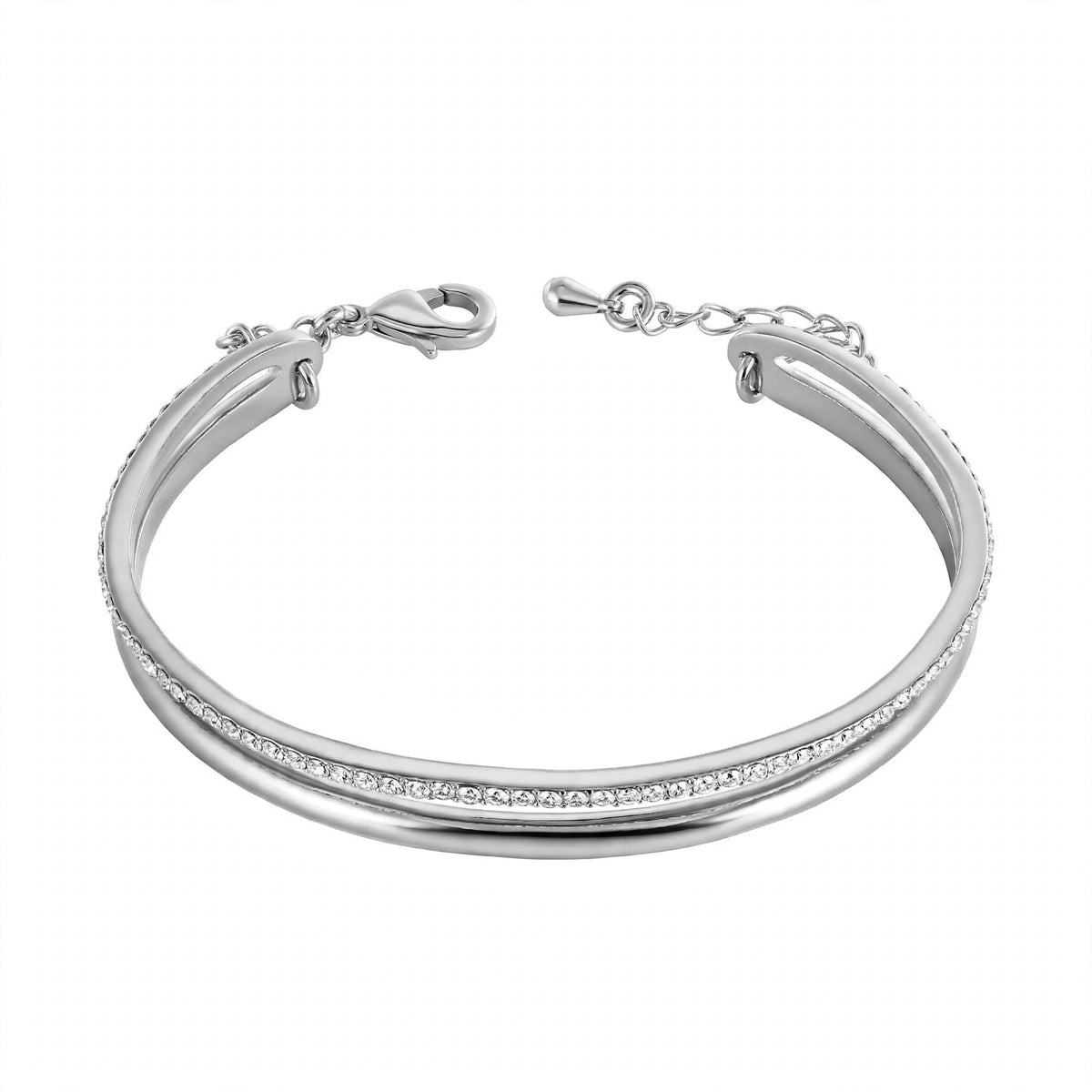 14K Rose Gold Double-Row Crystal Cuff Bangle