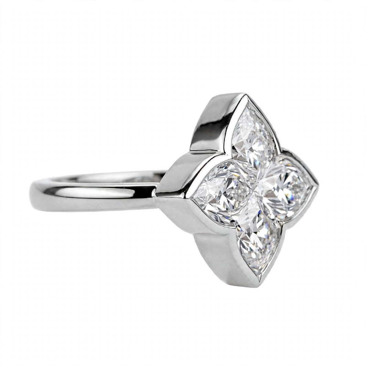 14K Gold Four-Petal Clover Engagement Ring