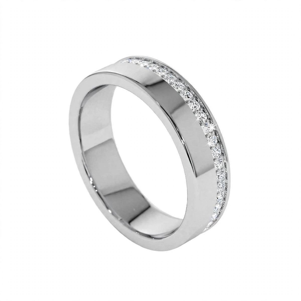 14K Rose Gold Diamond Grooved Wedding Band
