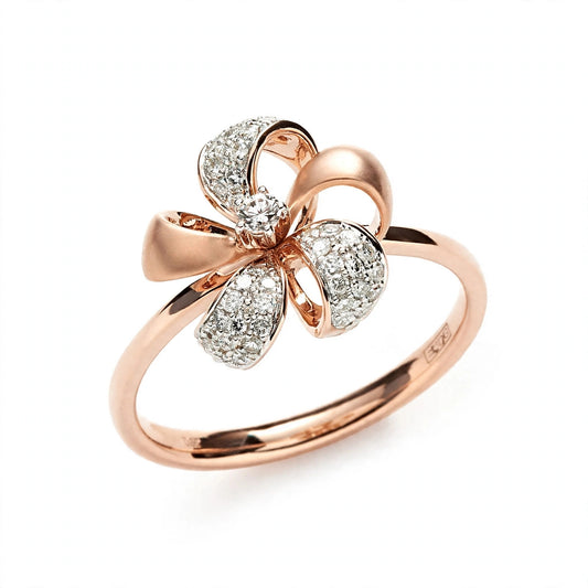 Elegant Rose Gold Flower Bow Ring with Pavé Cluster Diamonds – Fine Statement Jewelry