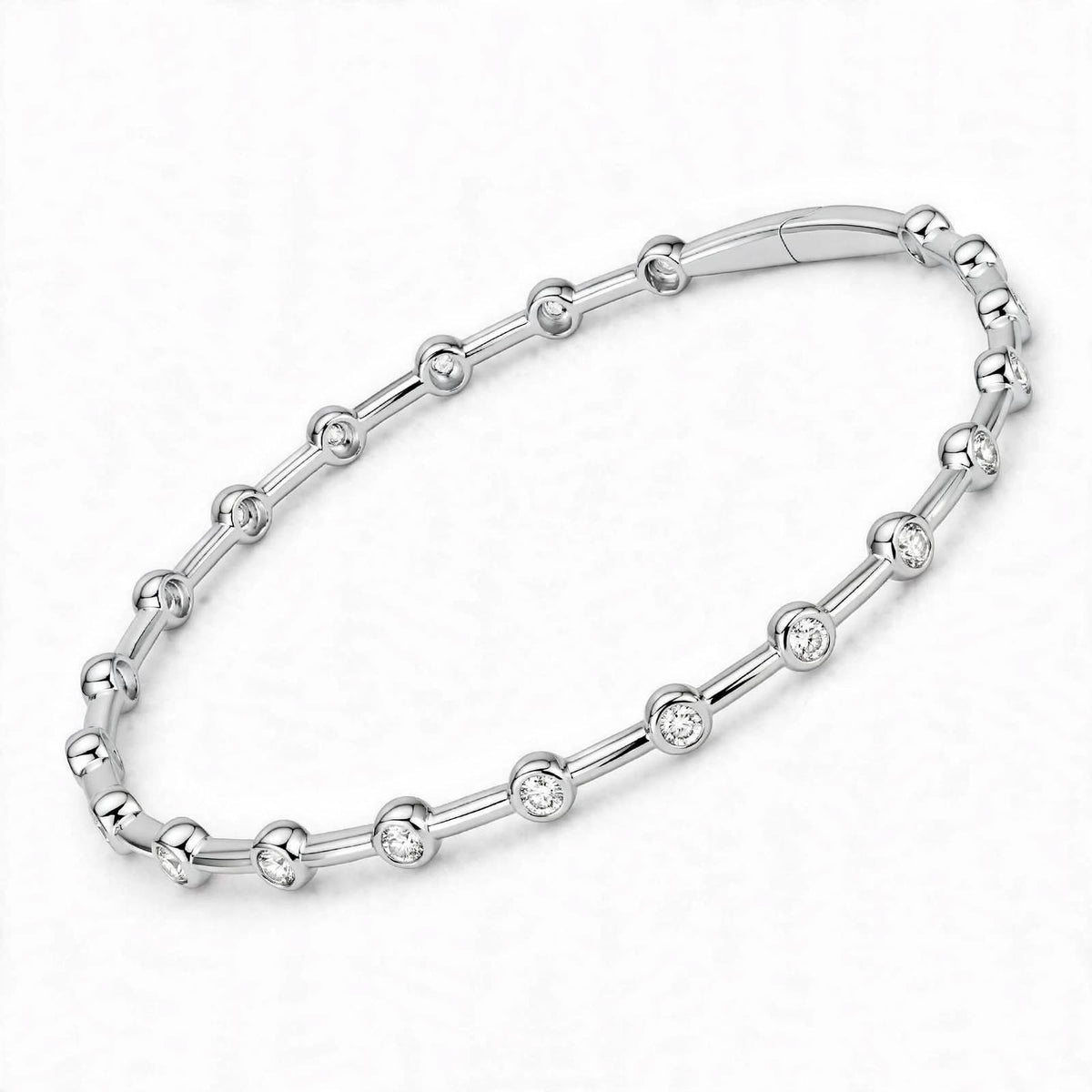 14K Yellow Gold Bezel-Set Diamond Station Bangle Bracelet
