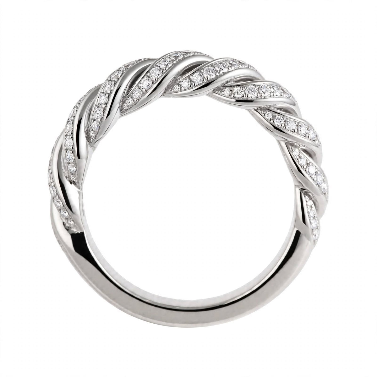18K Yellow Gold Pavé Diamond Sculpted Twist Eternity Band Ring