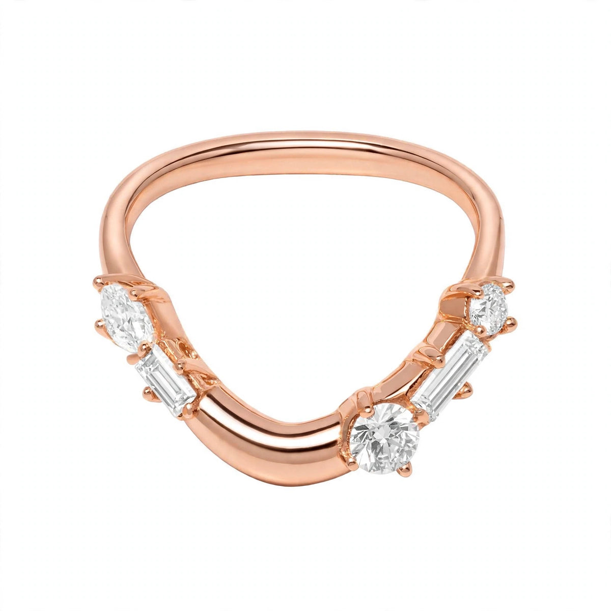 14K Yellow Gold Curved Diamond Wedding Band