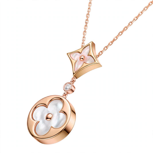 Handmade 18K Rose Gold Plated Mother of Pearl Lariat Necklace.