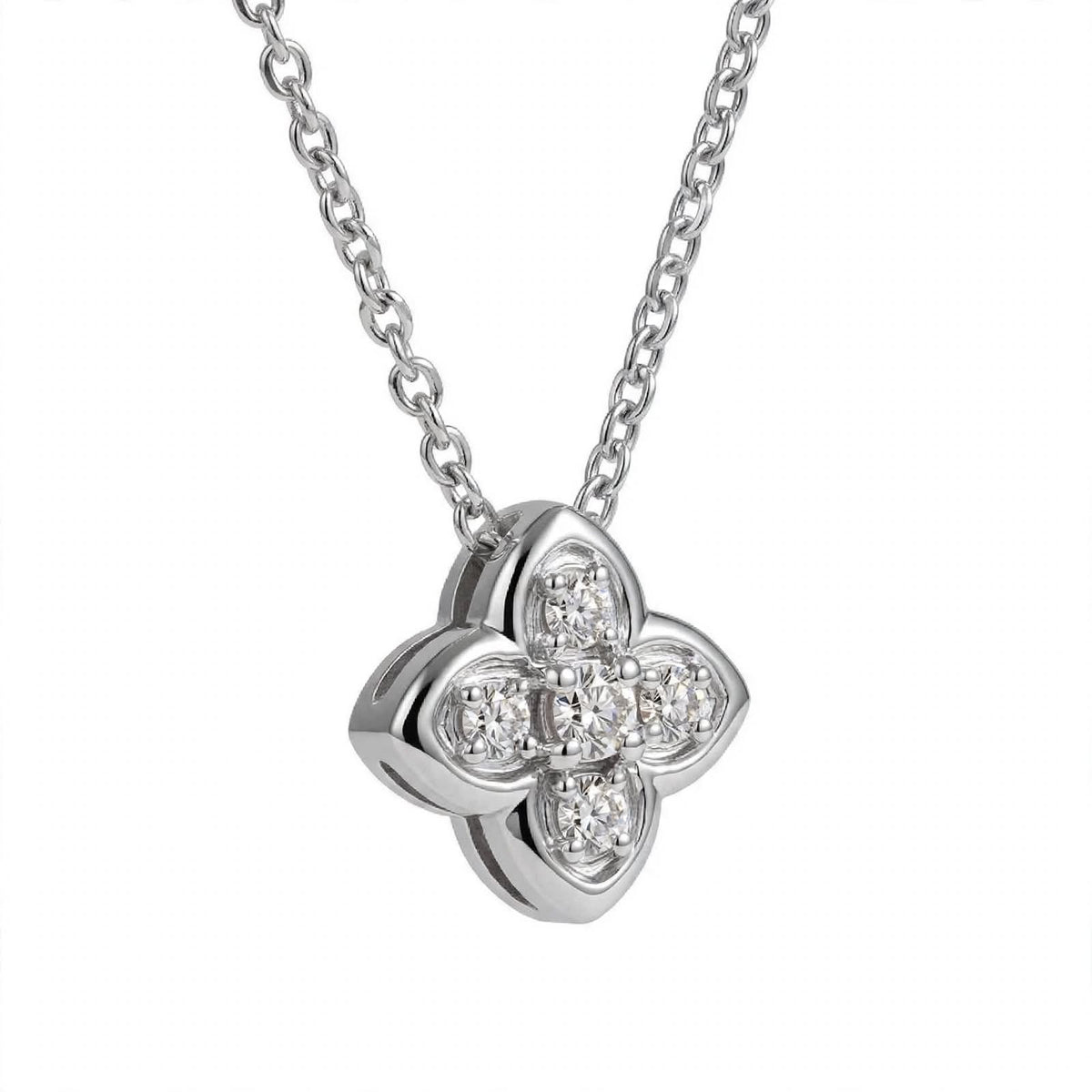 18K Yellow Gold Four-Petal Flower Diamond Pendant Necklace