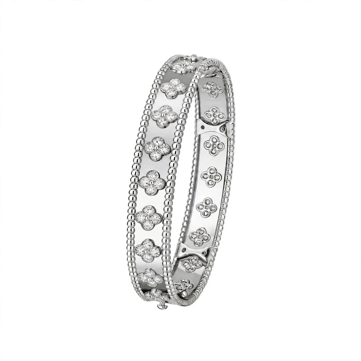 18K Yellow Gold Four-Leaf Clover Bangle Bracelet