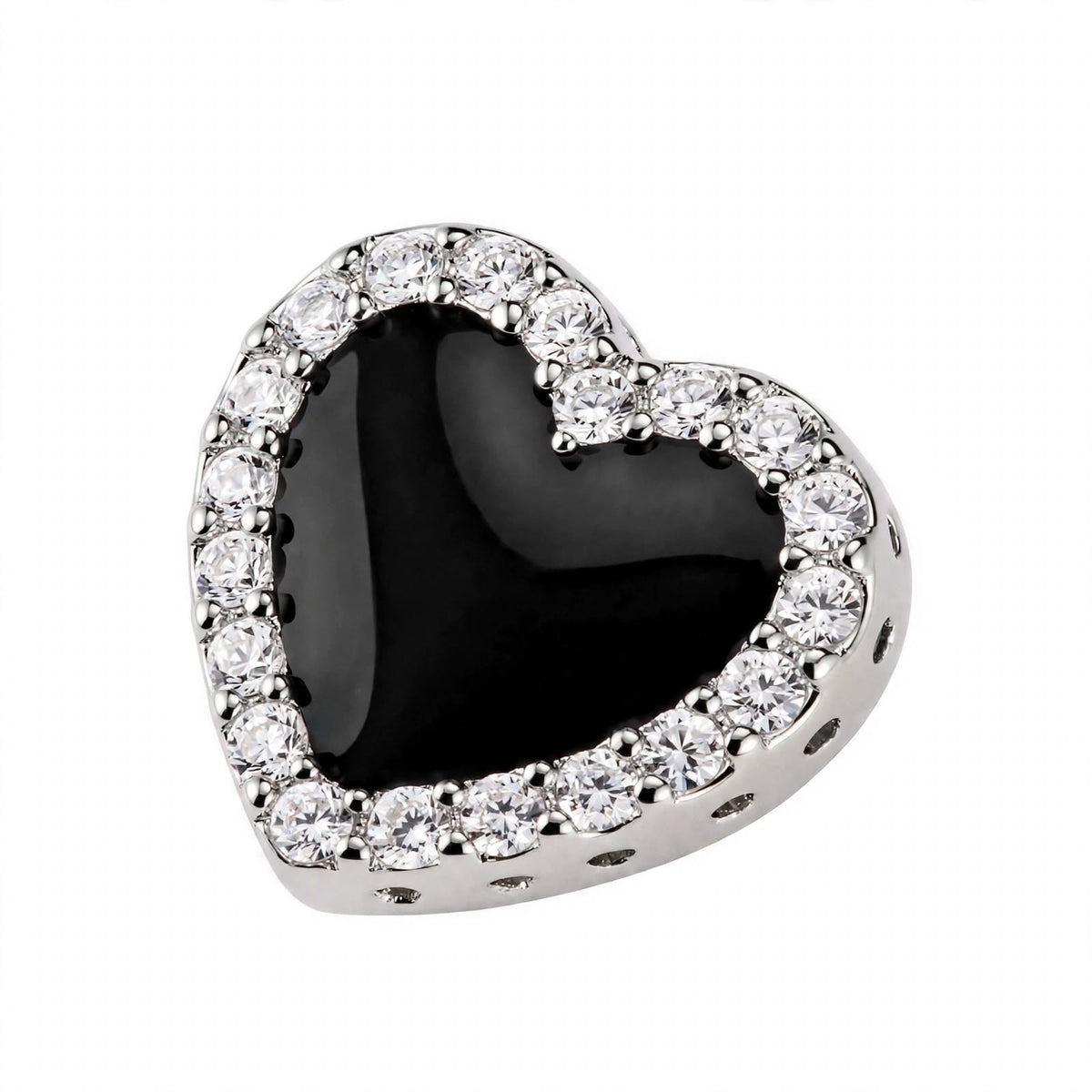 14K Yellow Gold Black Onyx Heart Stud Earrings with Diamond Halo