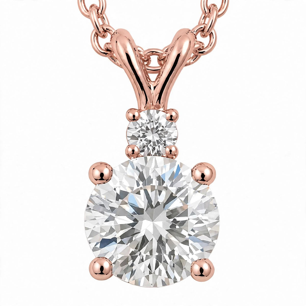 14K White Gold Radiant Dual-Stone Solitaire Diamond Pendant Necklace