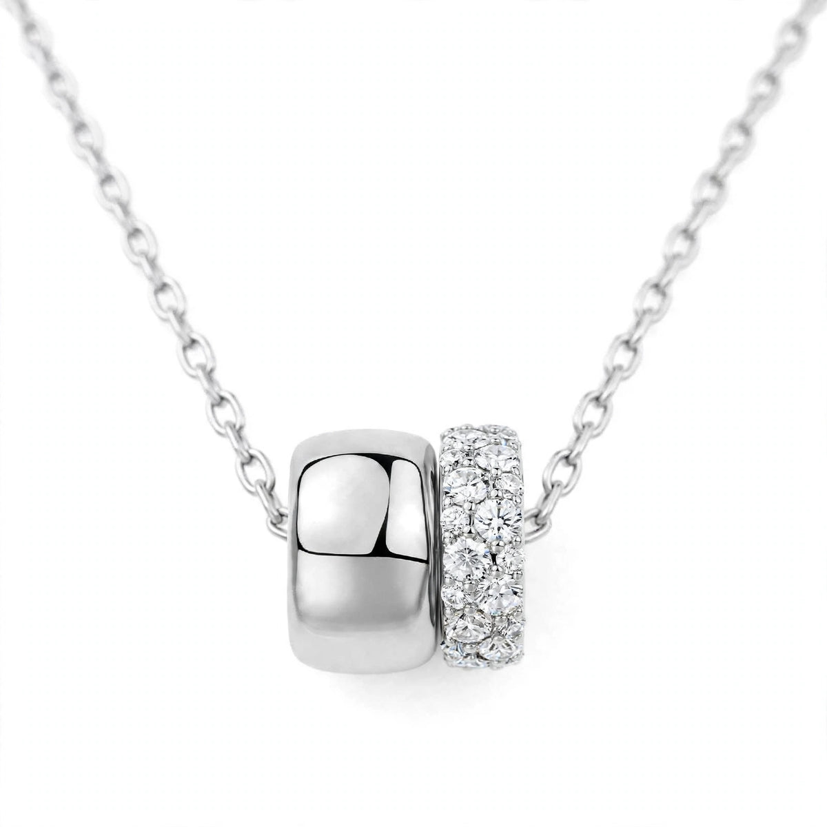 14K Rose Gold Double Band Barrel Pendant Necklace