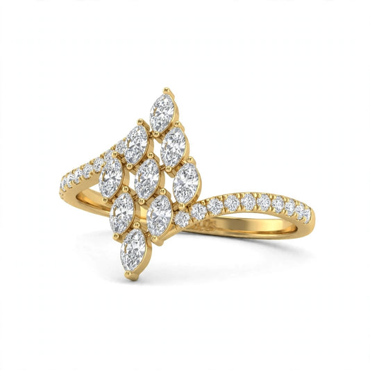 Yellow Gold Multi-Stone Marquise Diamond Cluster Bypass Ring