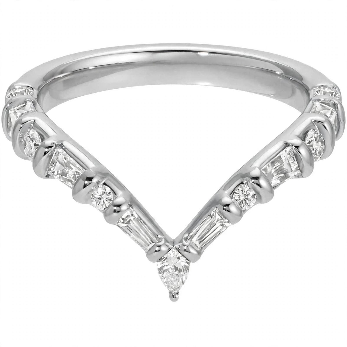 14K Yellow Gold Multi-Shape Diamond Chevron Contour Band