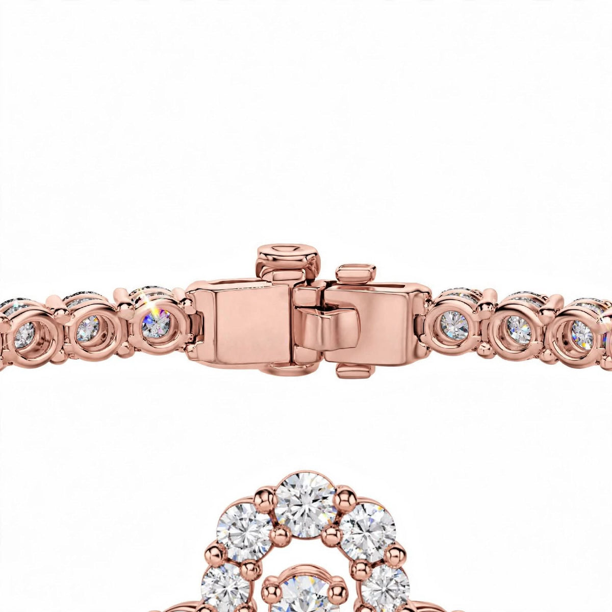 18K White Gold Pear and Round Cut Diamond Clover Charm Tennis Bracelet