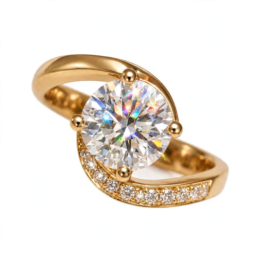 Round Swirl Bypass Diamond Engagement Ring.