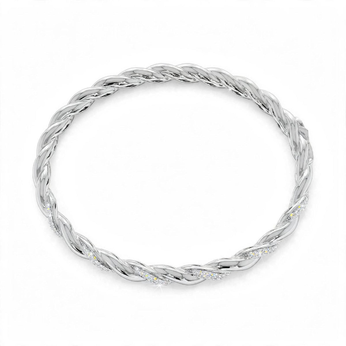 18K Rose Gold Pavé Diamond Twisted Rope Bangle Bracelet
