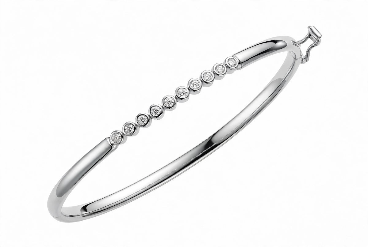 14K Rose Gold Floating Bezel-Set Diamond Bangle Bracelet