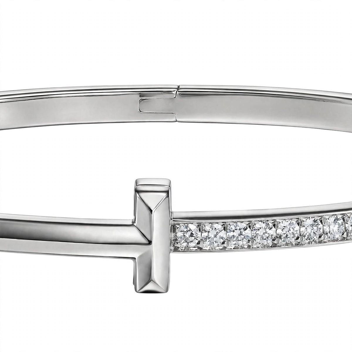 18K Yellow Gold Pavé Diamond T-Bar Hinged Bangle Bracelet