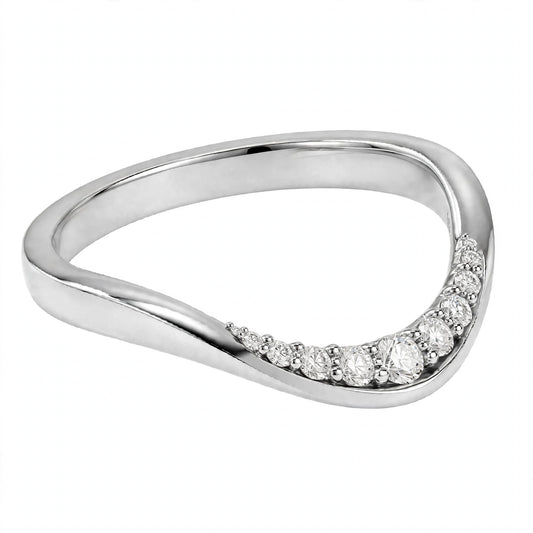14K White Gold Shared-Prong Curved Diamond Wedding Band