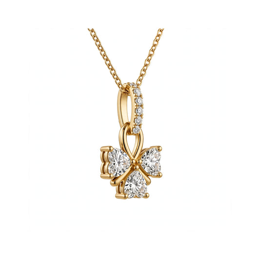 14K Yellow Gold Trinity Heart-Shaped Diamond Clover Pendant with Pavé Bail.