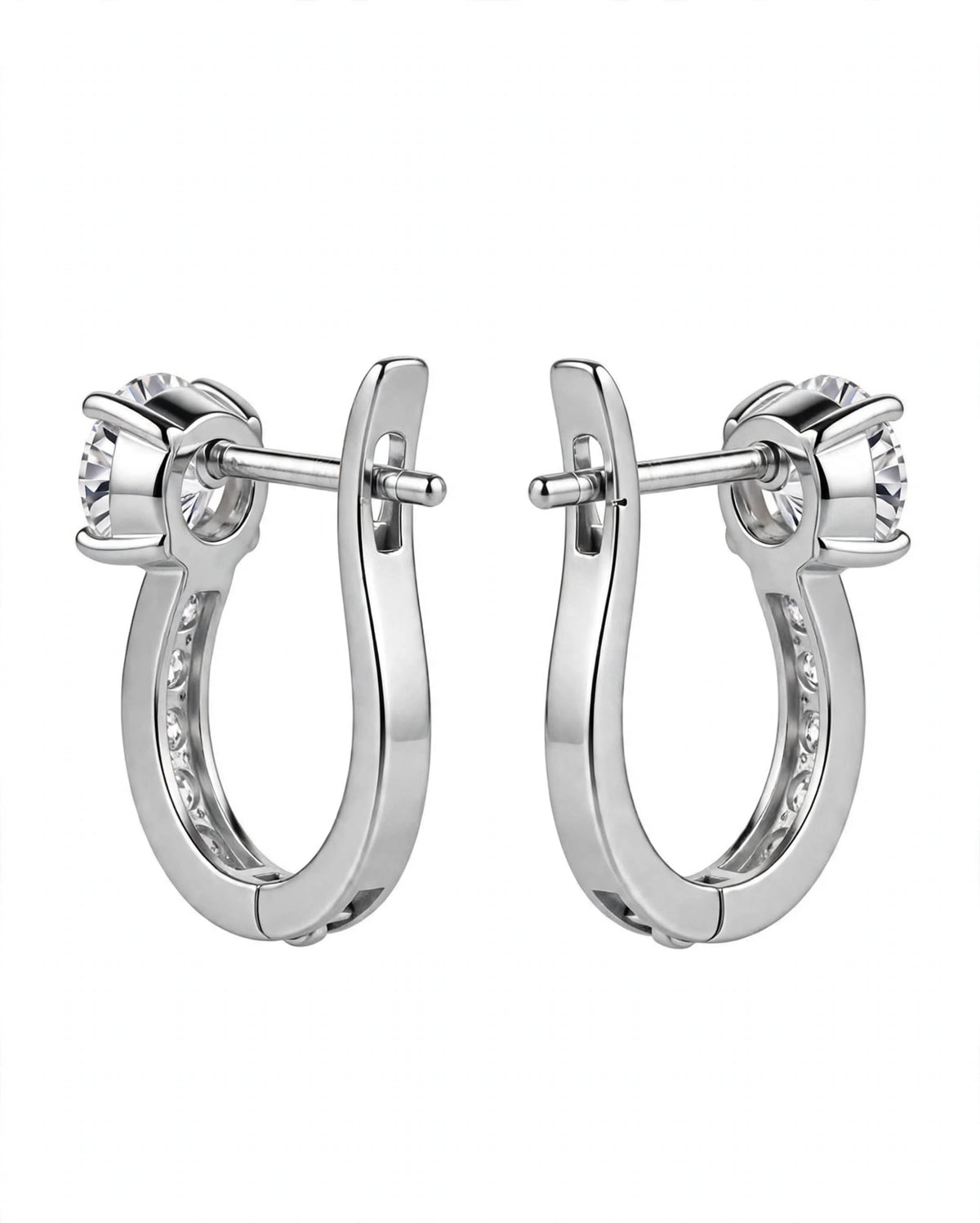 Rose Gold Leverback Hoop Earrings with Solitaire Top Stone & Pave Accent Crystals