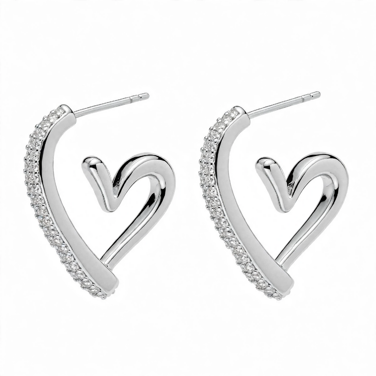 18K Gold Plated Crystal Pavé Open Heart Half Hoops