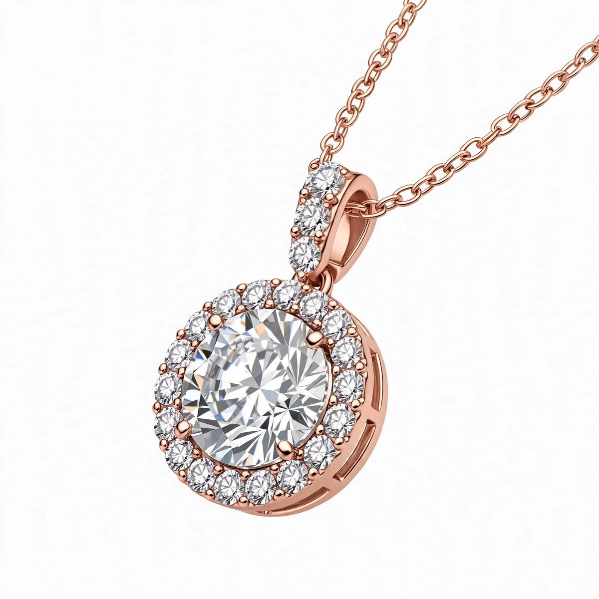 14K White Gold Round Brilliant Diamond Halo Pendant Necklace