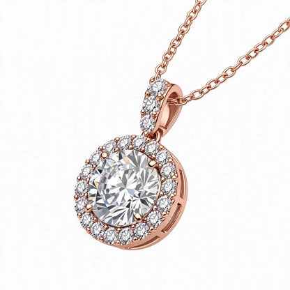 14K White Gold Round Brilliant Diamond Halo Pendant Necklace