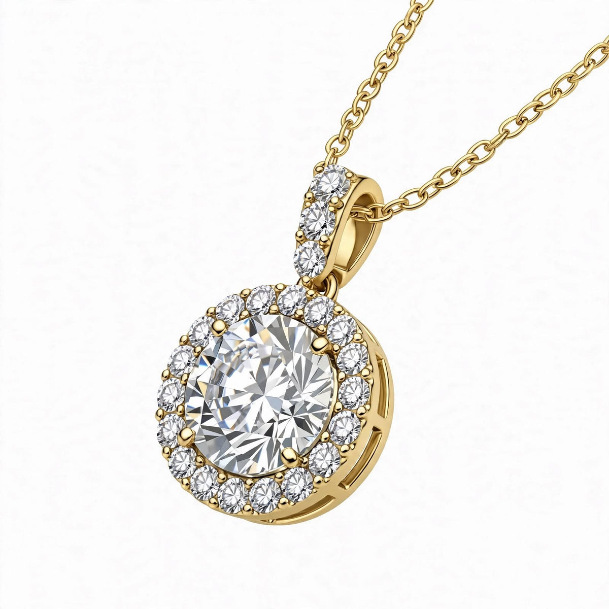 14K White Gold Round Brilliant Diamond Halo Pendant Necklace