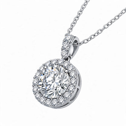 14K White Gold Round Brilliant Diamond Halo Pendant Necklace