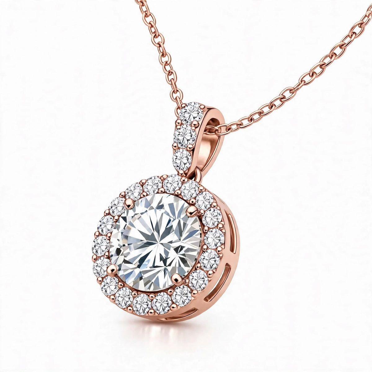 14K White Gold Round Brilliant Diamond Halo Pendant Necklace