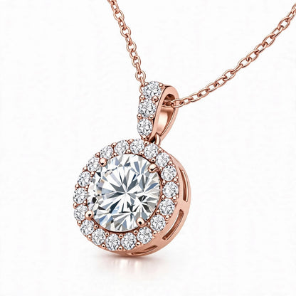 14K White Gold Round Brilliant Diamond Halo Pendant Necklace