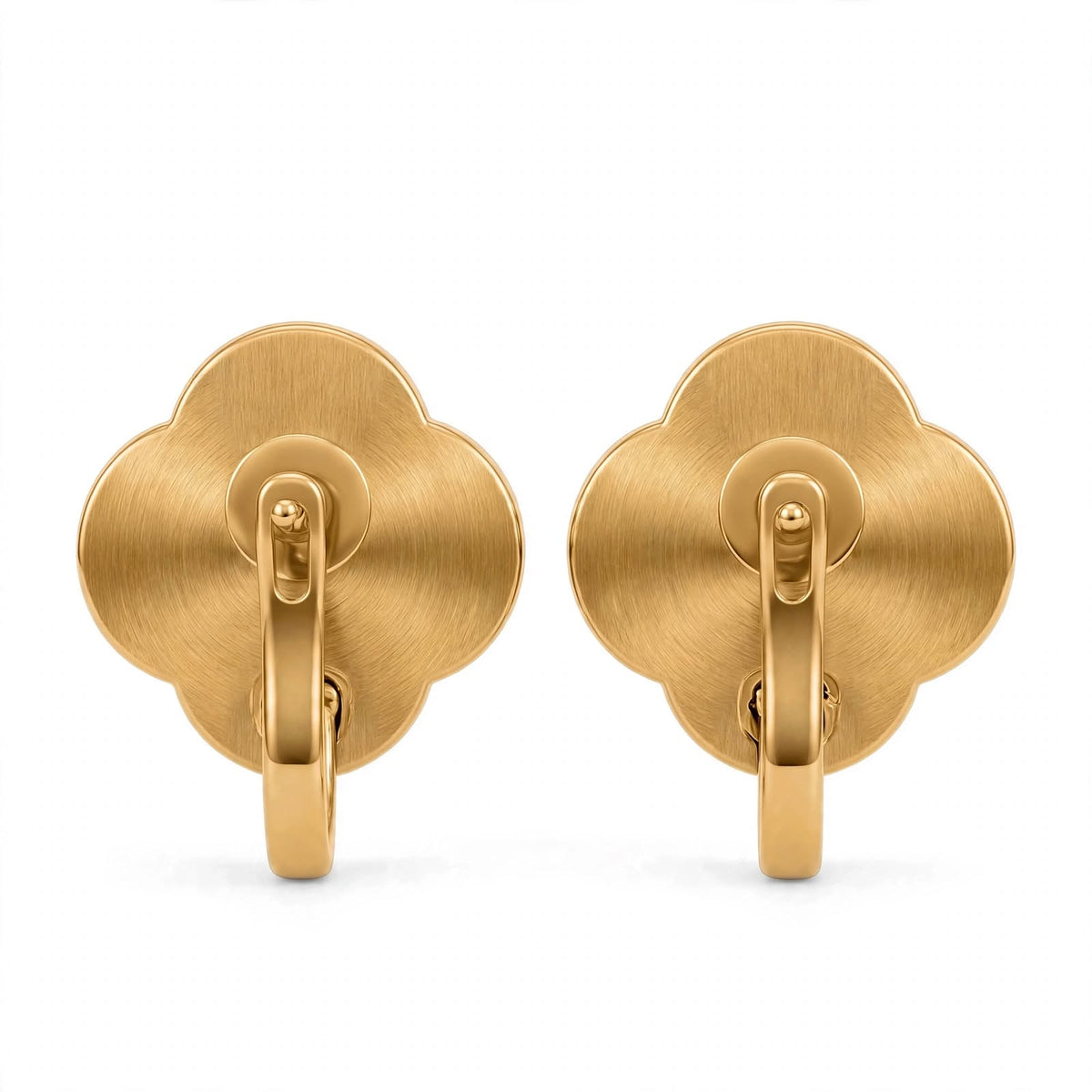 18K Yellow Gold Black Onyx Clover Stud Earrings With Crystal Halo