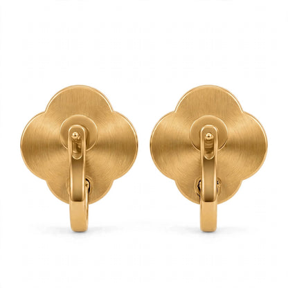 18K Yellow Gold Black Onyx Clover Stud Earrings With Crystal Halo