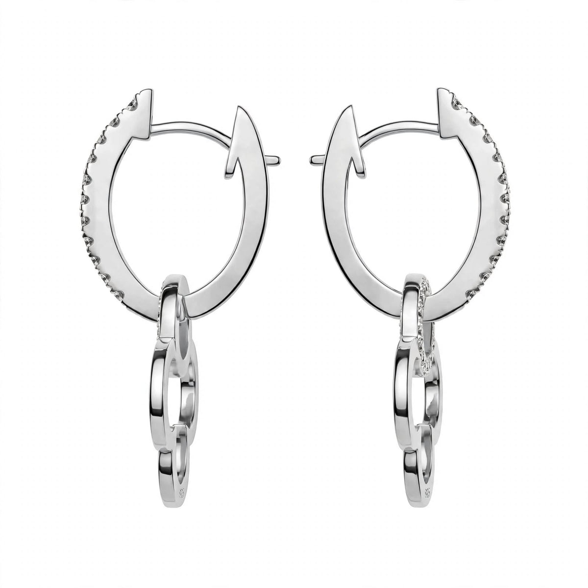 18K Yellow Gold Clover Drop Interlocking Hoop Dangles