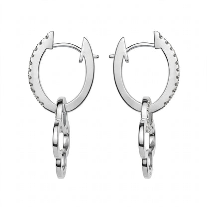 18K Yellow Gold Clover Drop Interlocking Hoop Dangles