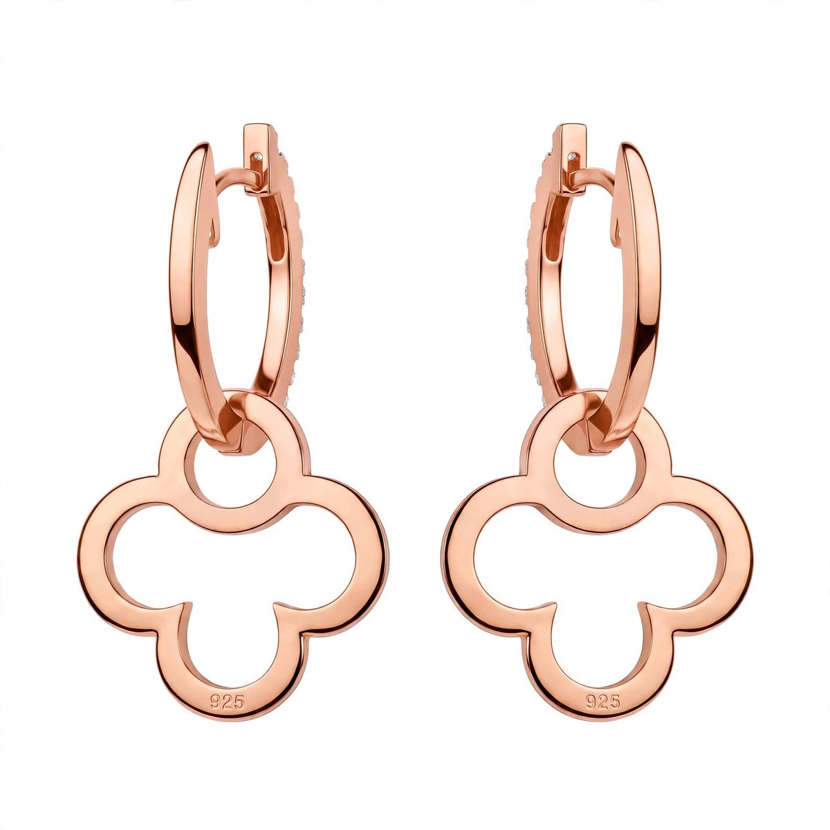 18K Yellow Gold Clover Drop Interlocking Hoop Dangles