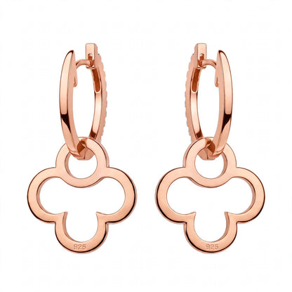 18K Yellow Gold Clover Drop Interlocking Hoop Dangles