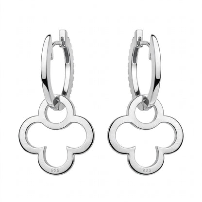 18K Yellow Gold Clover Drop Interlocking Hoop Dangles