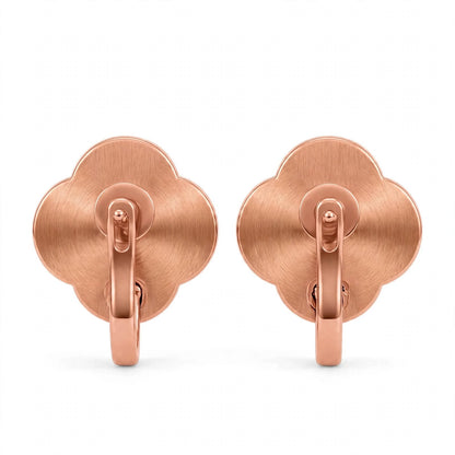 18K Yellow Gold Black Onyx Clover Stud Earrings With Crystal Halo