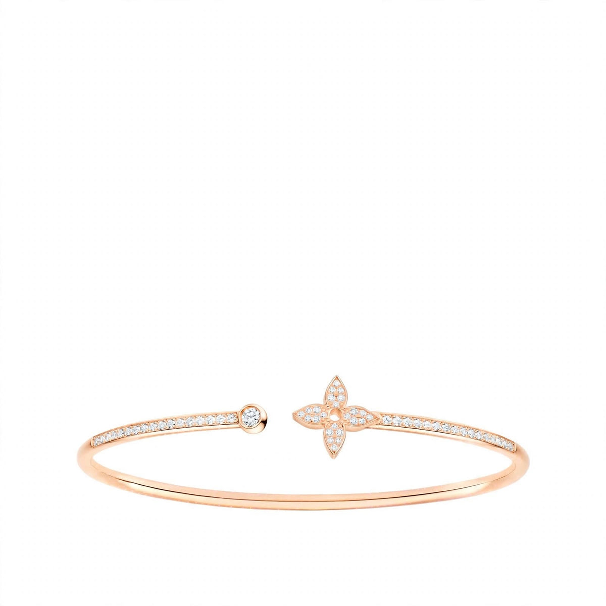 18K Rose Gold Idylle Blossom Monogram Flower Open Cuff Bangle – Pavé Diamond Flex Bracelet