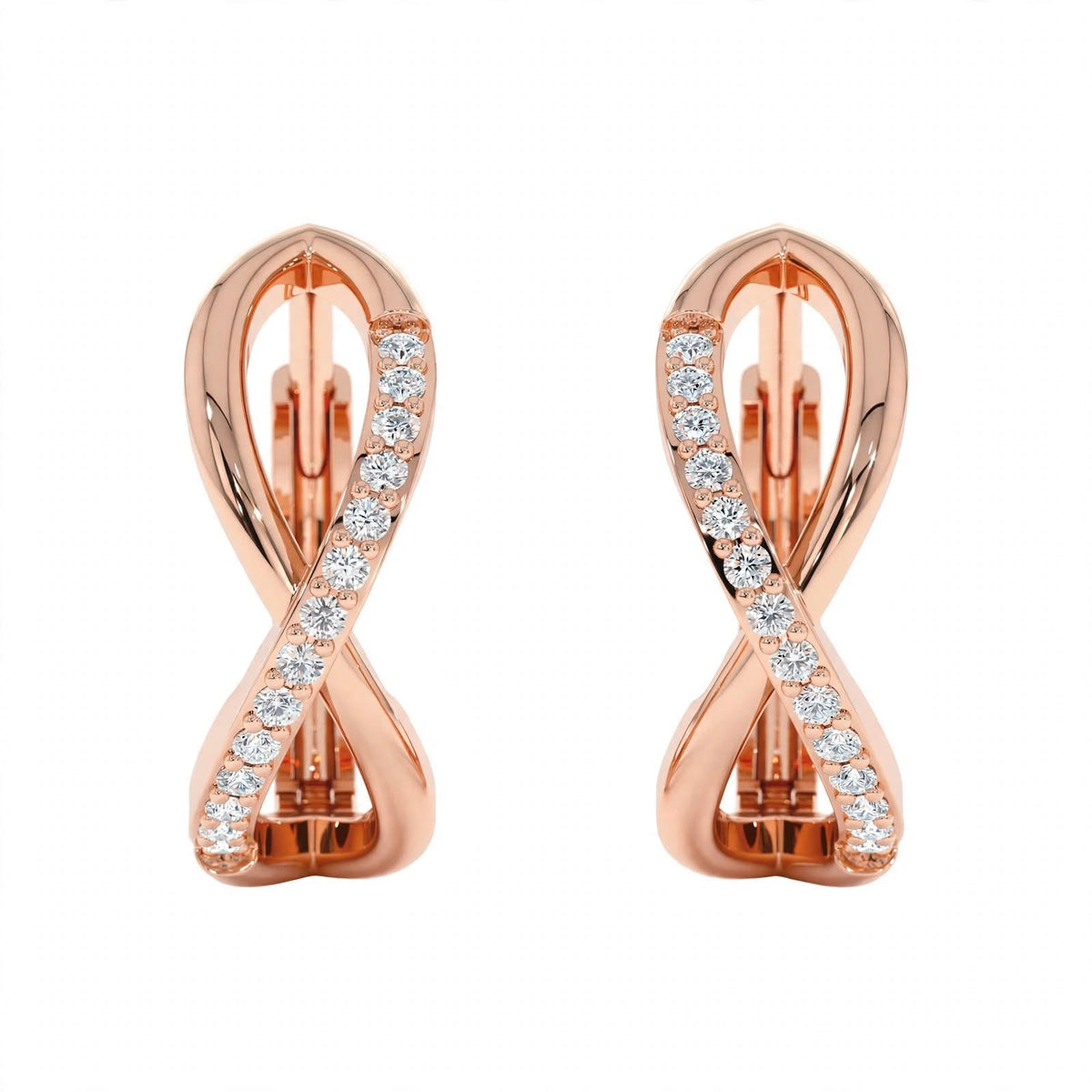 14K Rose Gold Diamond Infinity Huggie Earrings