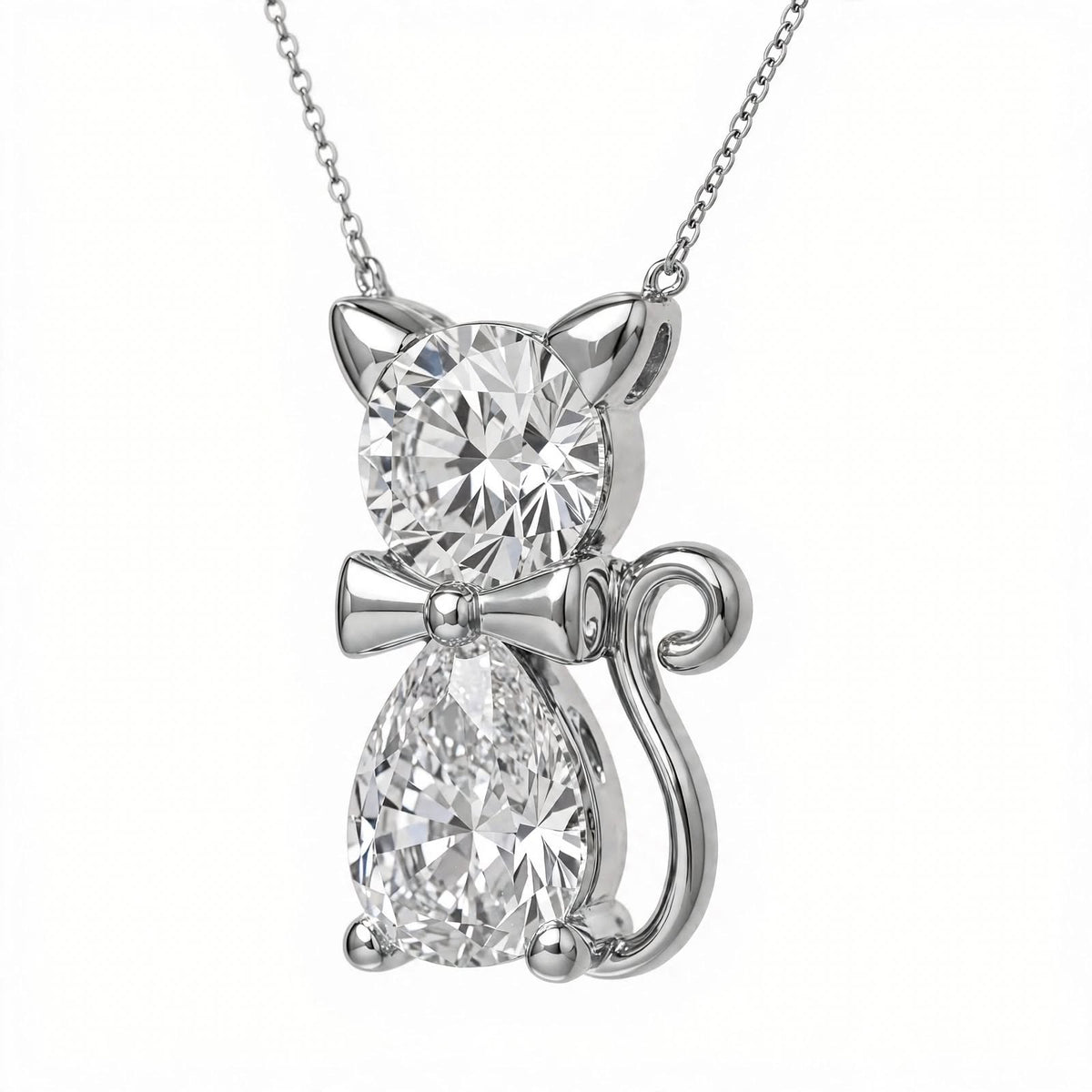 18K Yellow Gold Two-Stone Cat Pendant Necklace