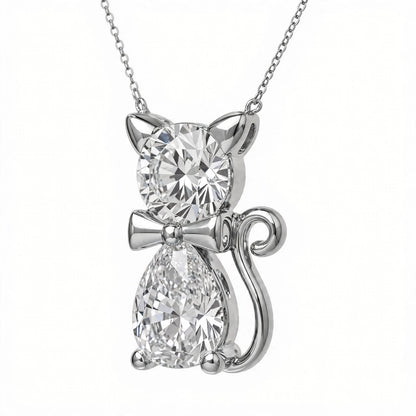18K Yellow Gold Two-Stone Cat Pendant Necklace