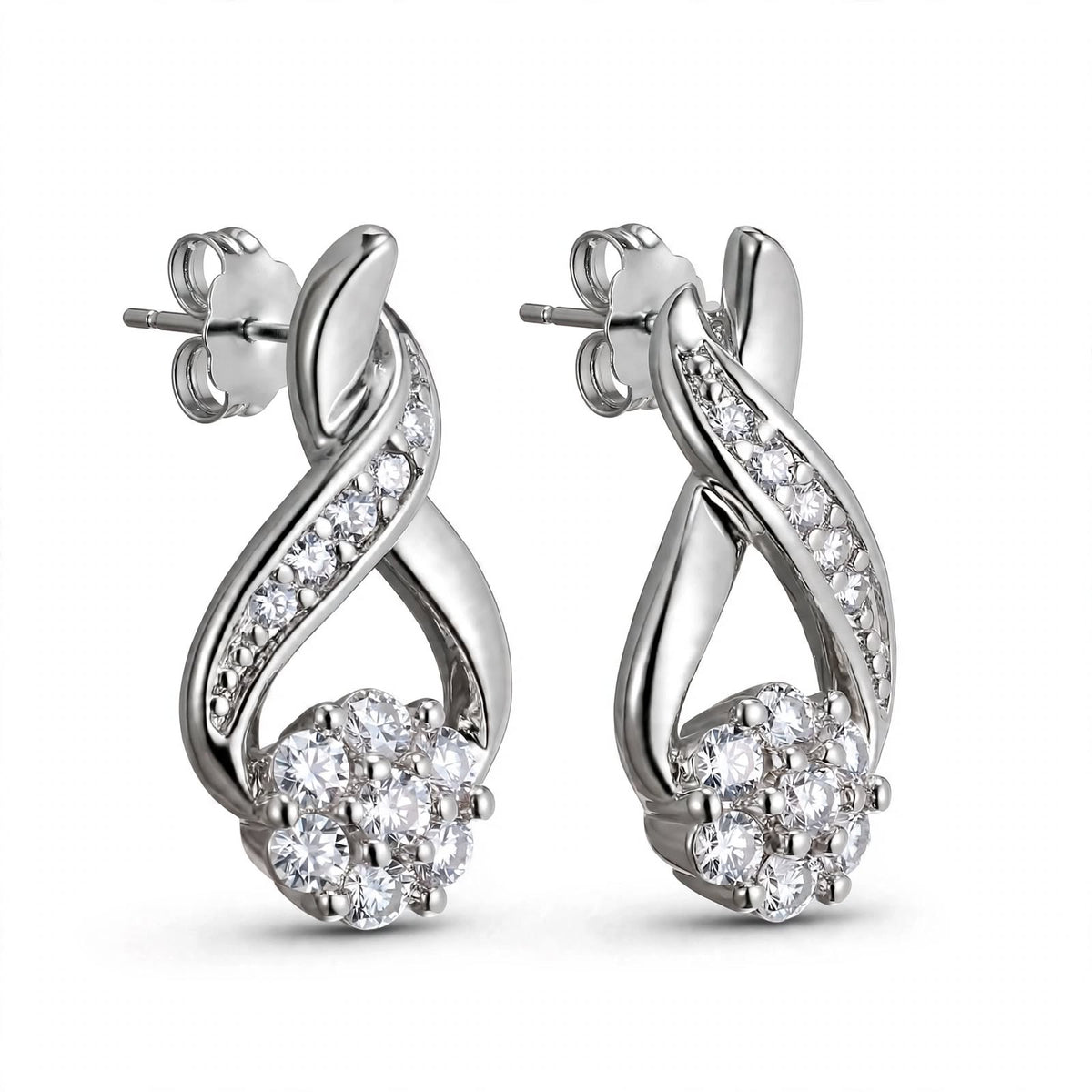 18K Yellow Gold our Gold Infinity Flower Cluster Drop Earrings